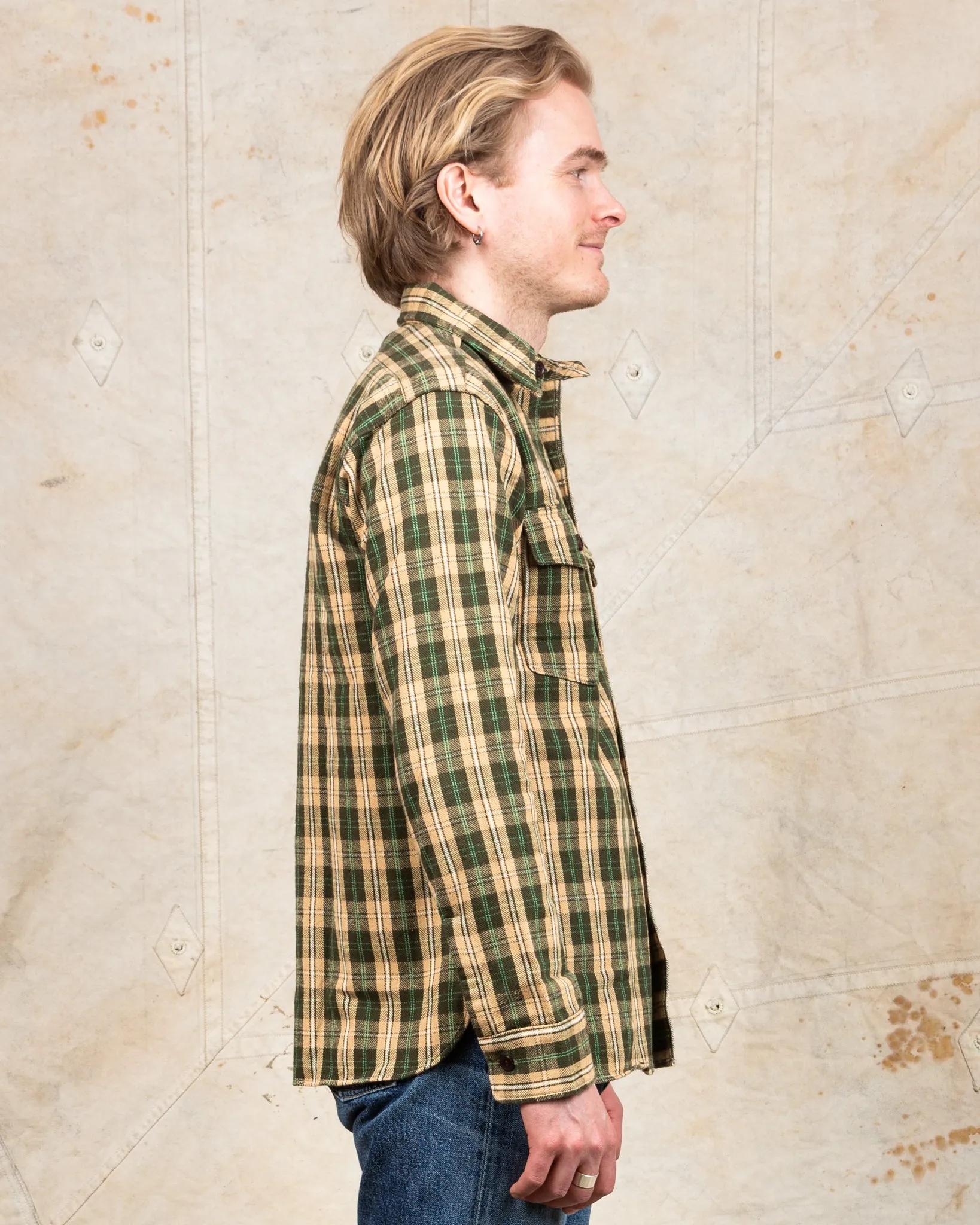 Warehouse & Co Lot 3022 Heavy Flannel Shirt Green Beige