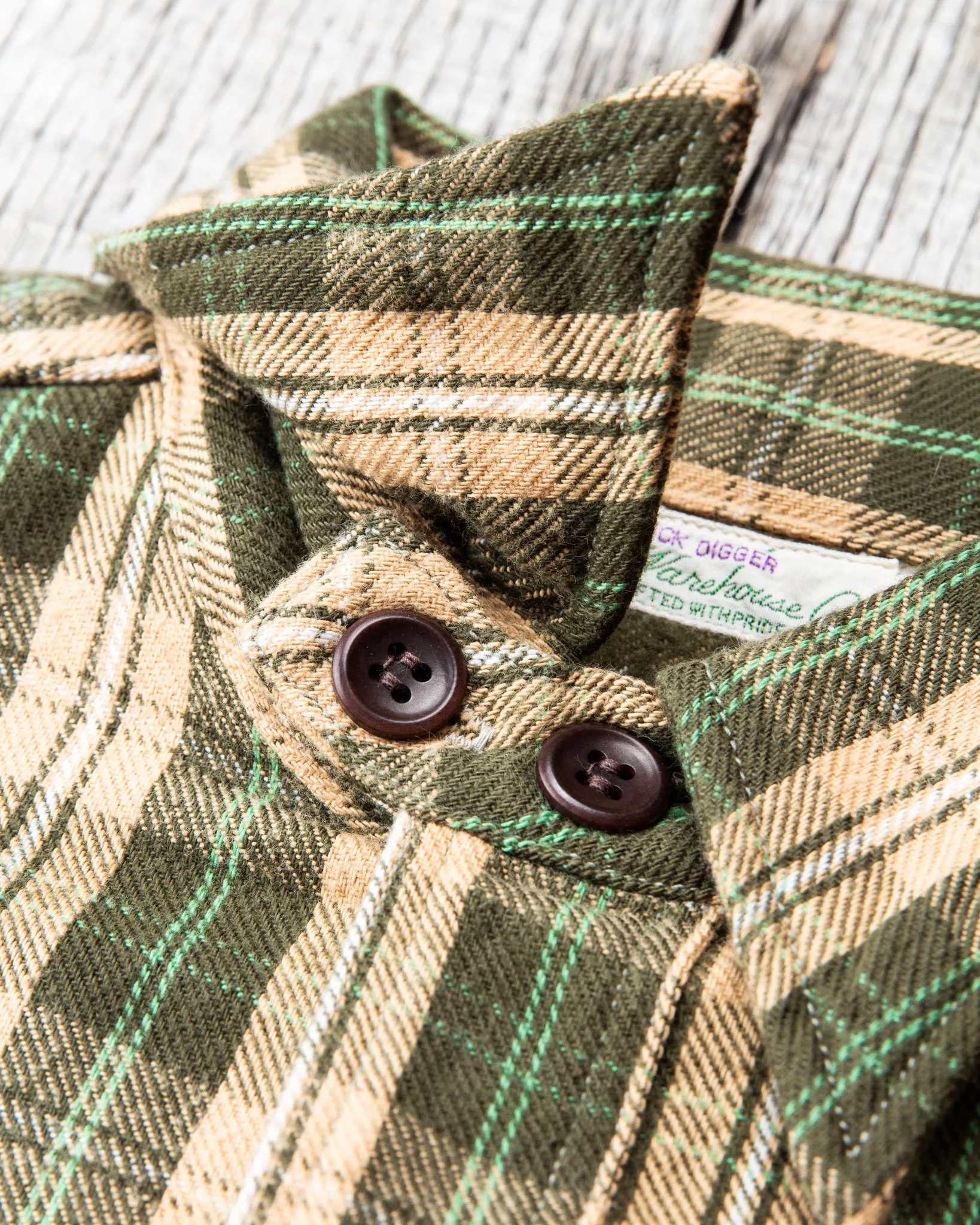Warehouse & Co Lot 3022 Heavy Flannel Shirt Green Beige