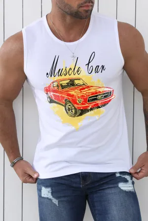 White Muscle Car Mens Graphic Tank Top
