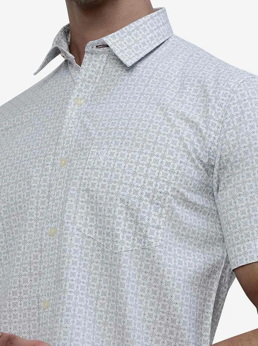 White Printed Smart Fit Semi Casual Shirt | Greenfibre