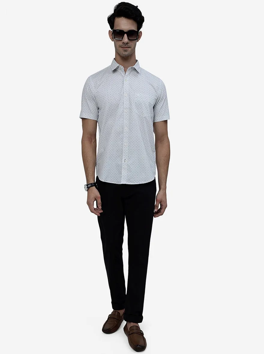White Printed Smart Fit Semi Casual Shirt | Greenfibre