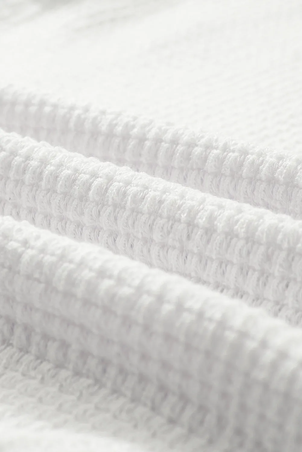White V Neck Petal Sleeve Waffle Knit T-Shirt