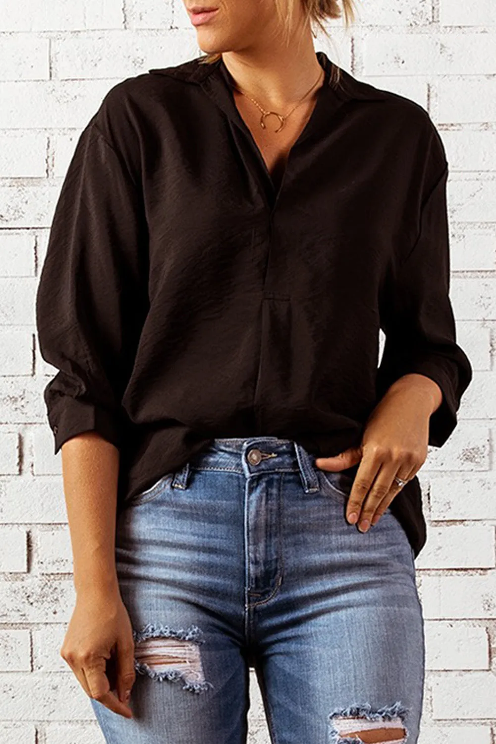 White/Black/Green/Apricot Collared 3/4 Sleeve Shirt