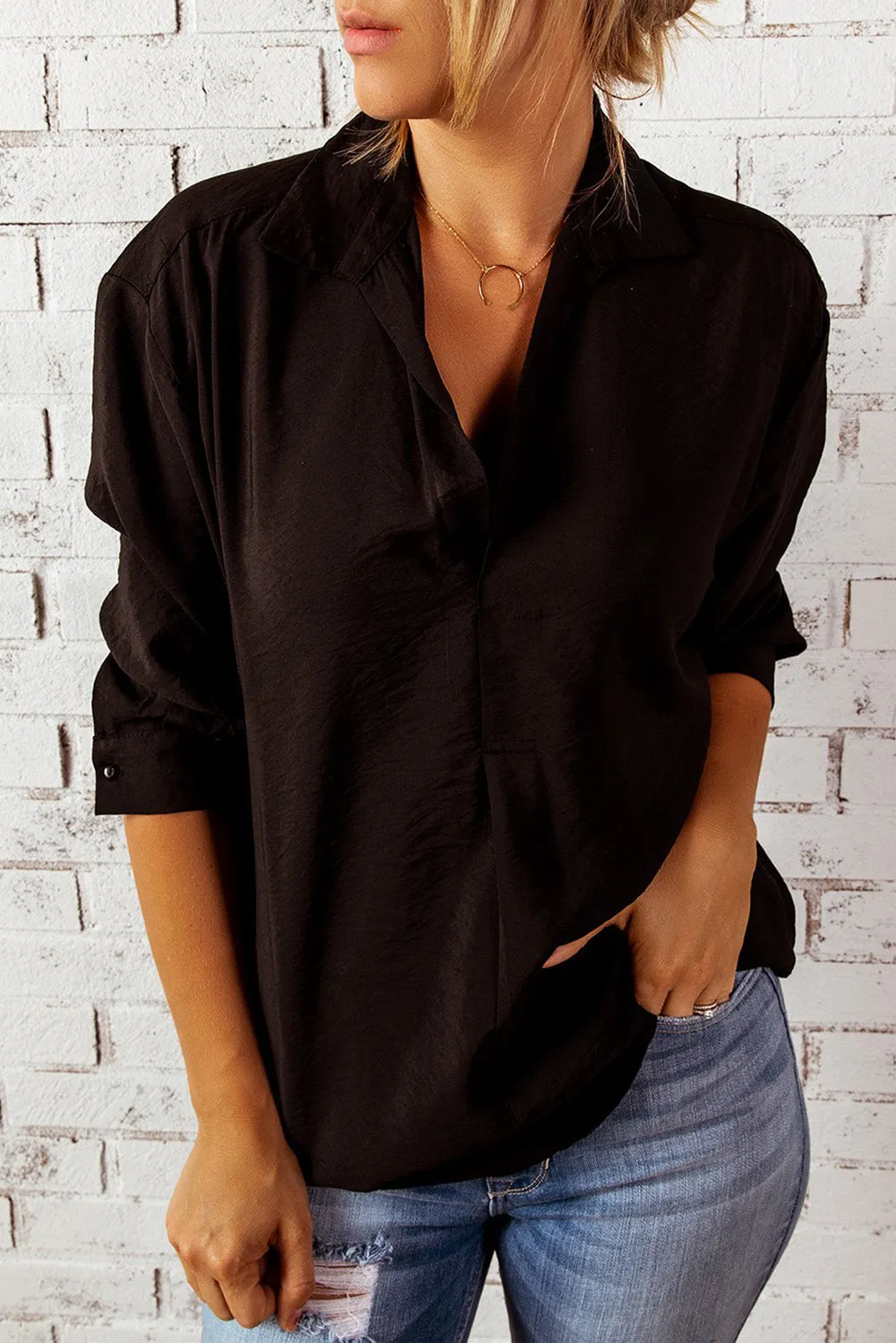 White/Black/Green/Apricot Collared 3/4 Sleeve Shirt
