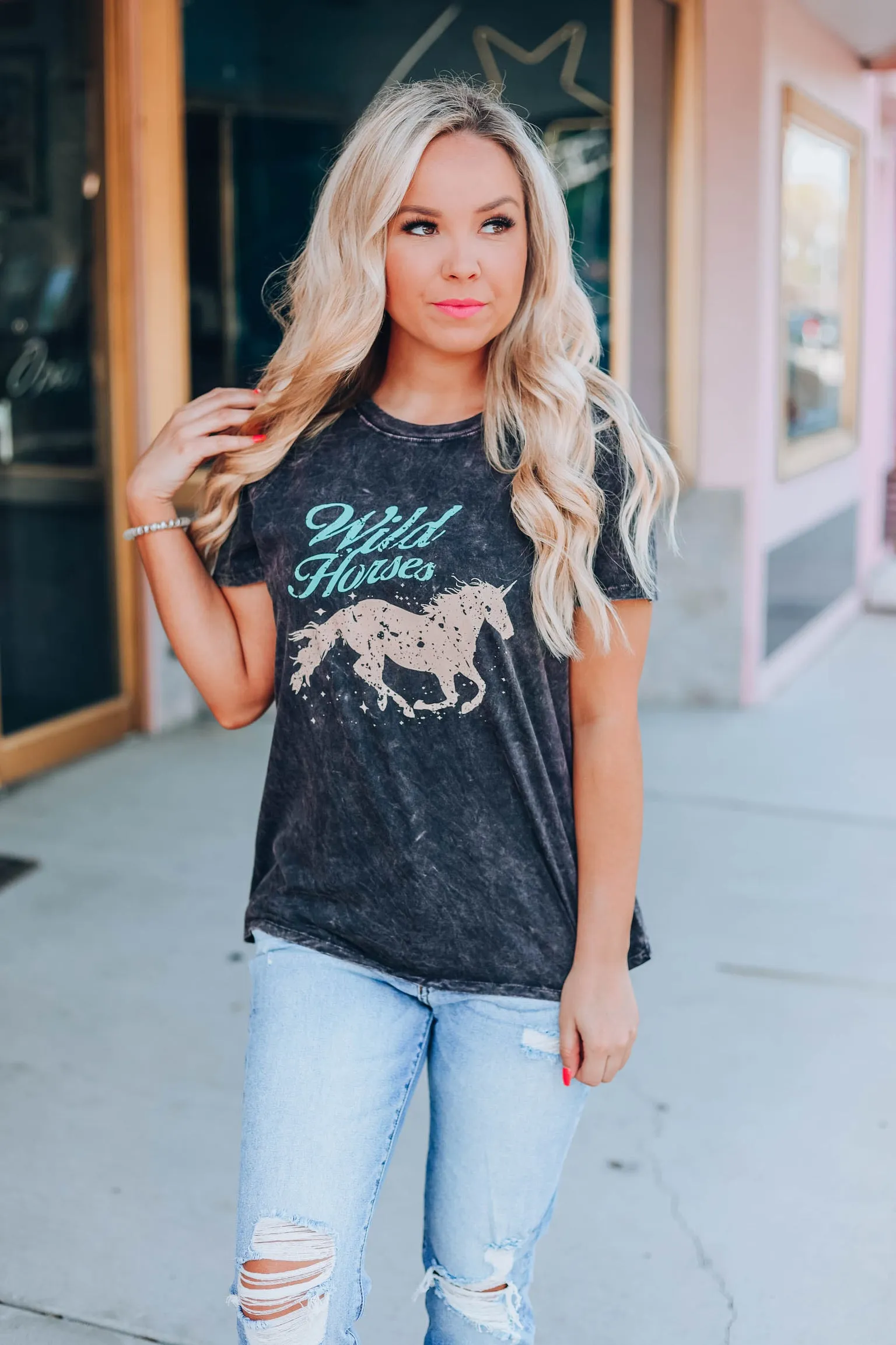 Wild Horses Graphic Tee - Charcoal