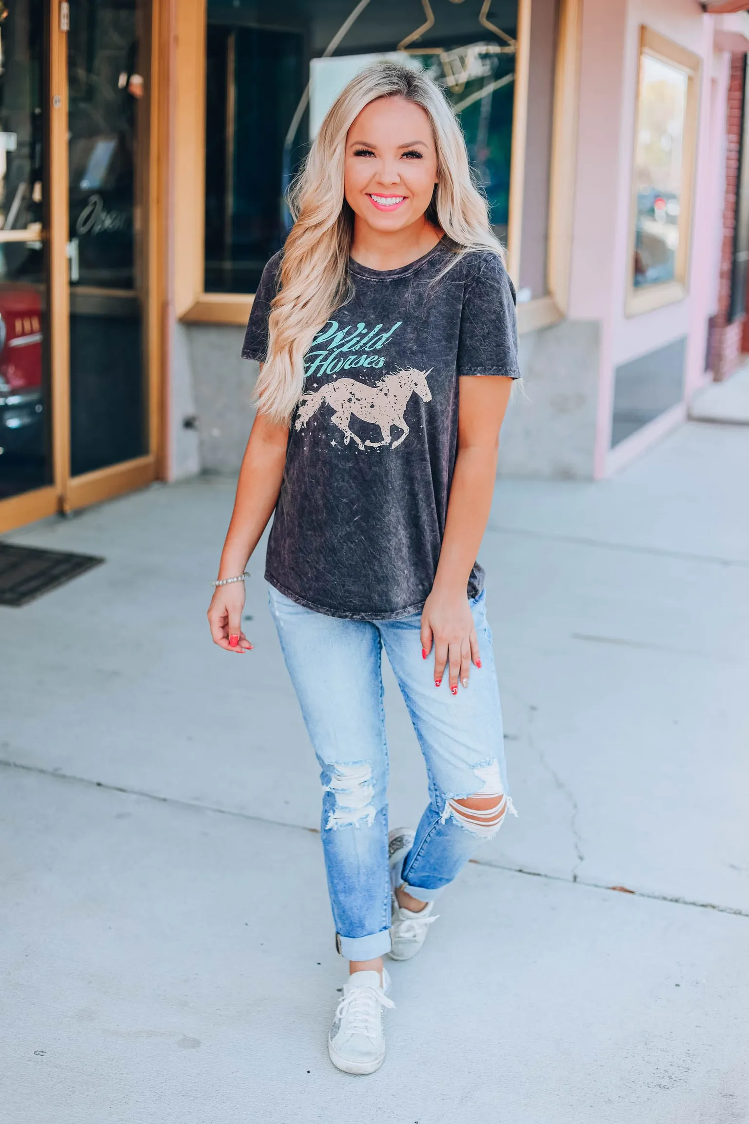 Wild Horses Graphic Tee - Charcoal