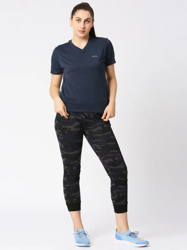 Women Blue Melange Solid Sports Top - Rush Tee-V-BL-ML