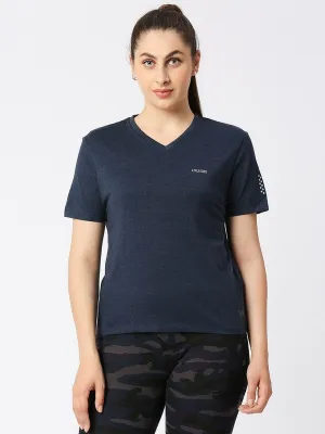 Women Blue Melange Solid Sports Top - Rush Tee-V-BL-ML