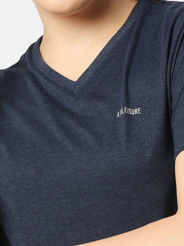 Women Blue Melange Solid Sports Top - Rush Tee-V-BL-ML