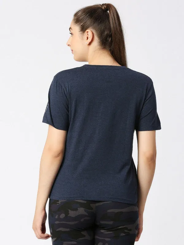 Women Blue Melange Solid Sports Top - Rush Tee-V-BL-ML
