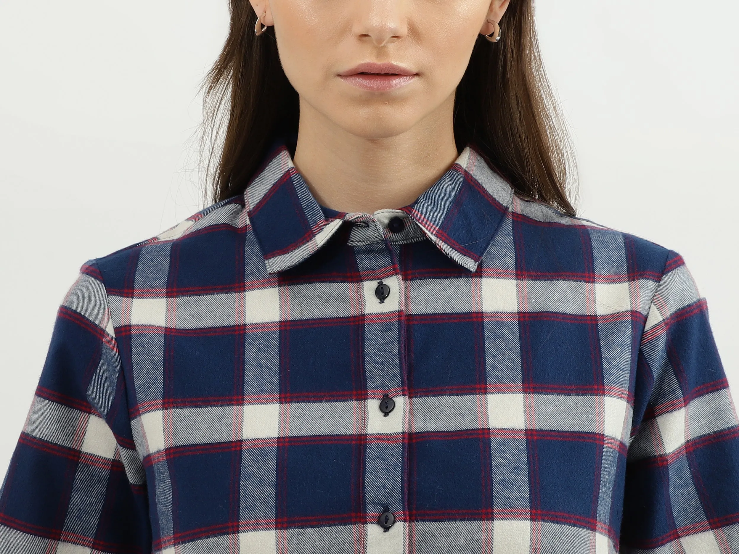 Women Check Shirt Collar Dress