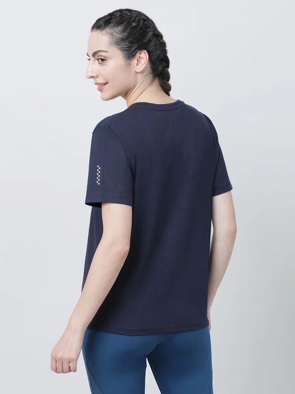 Women Navy Blue Solid Tops & T-shirts- RUSH TEE-V_NB