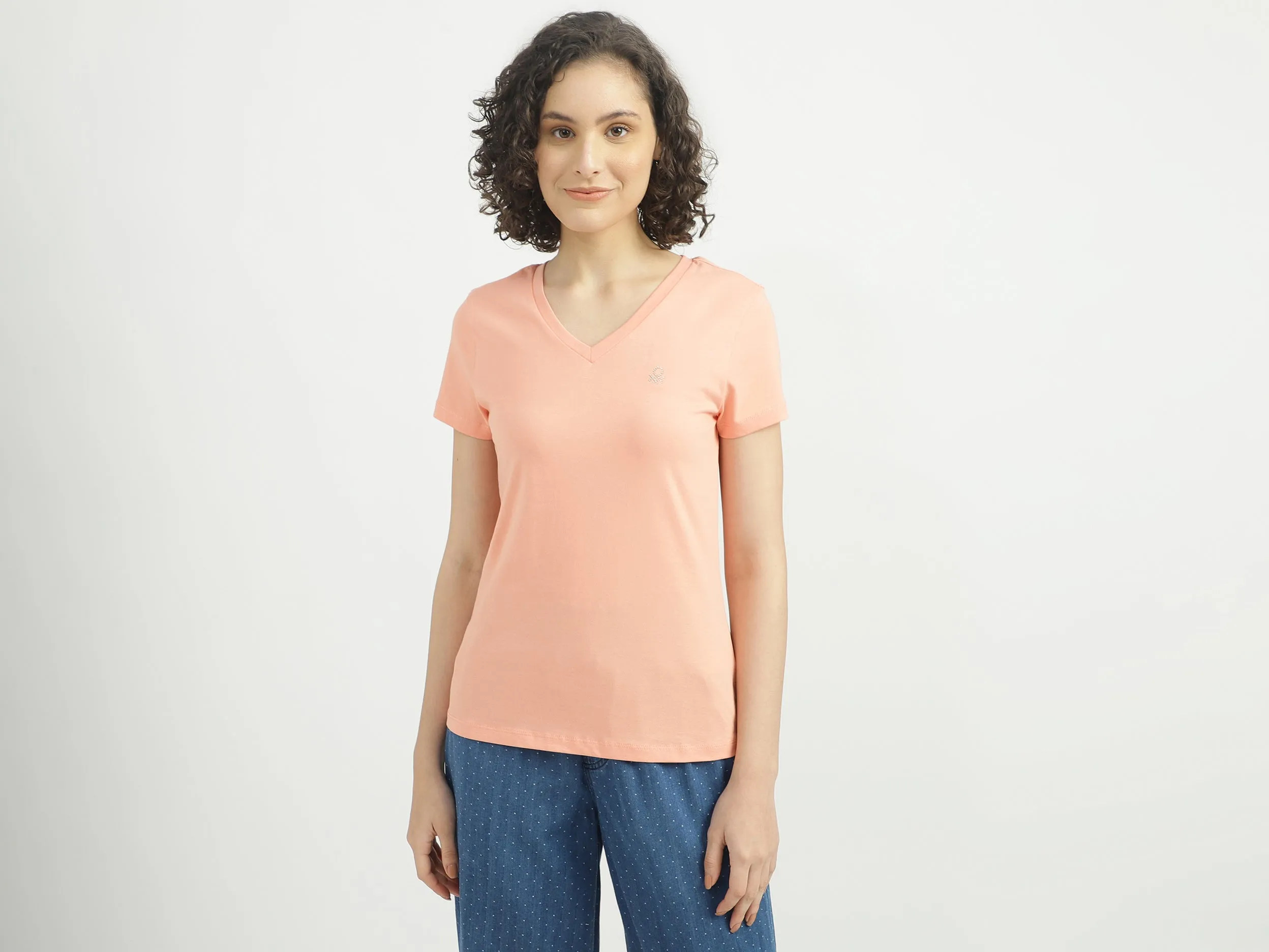 Women Solid V-Neck T-shirt
