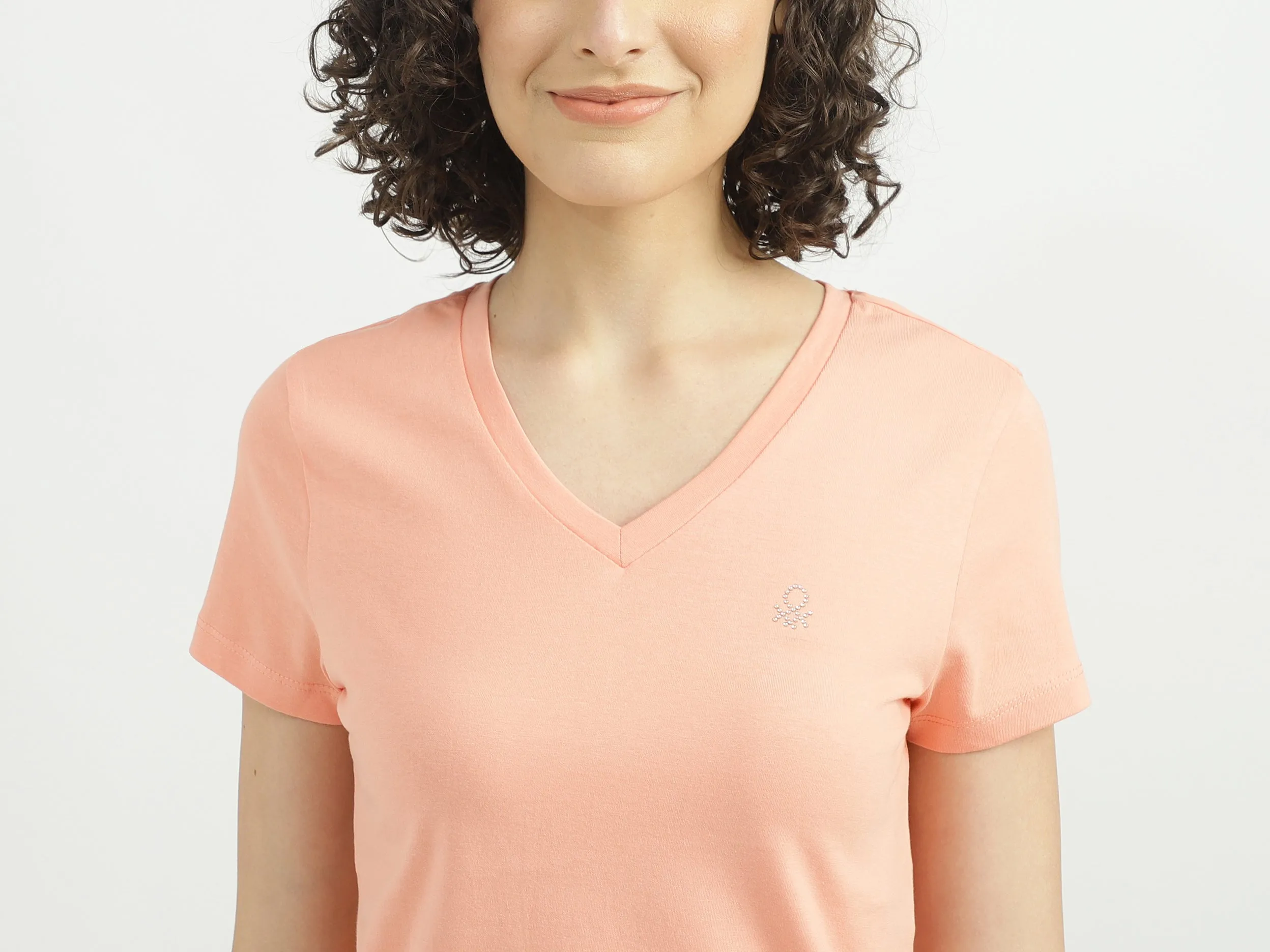 Women Solid V-Neck T-shirt