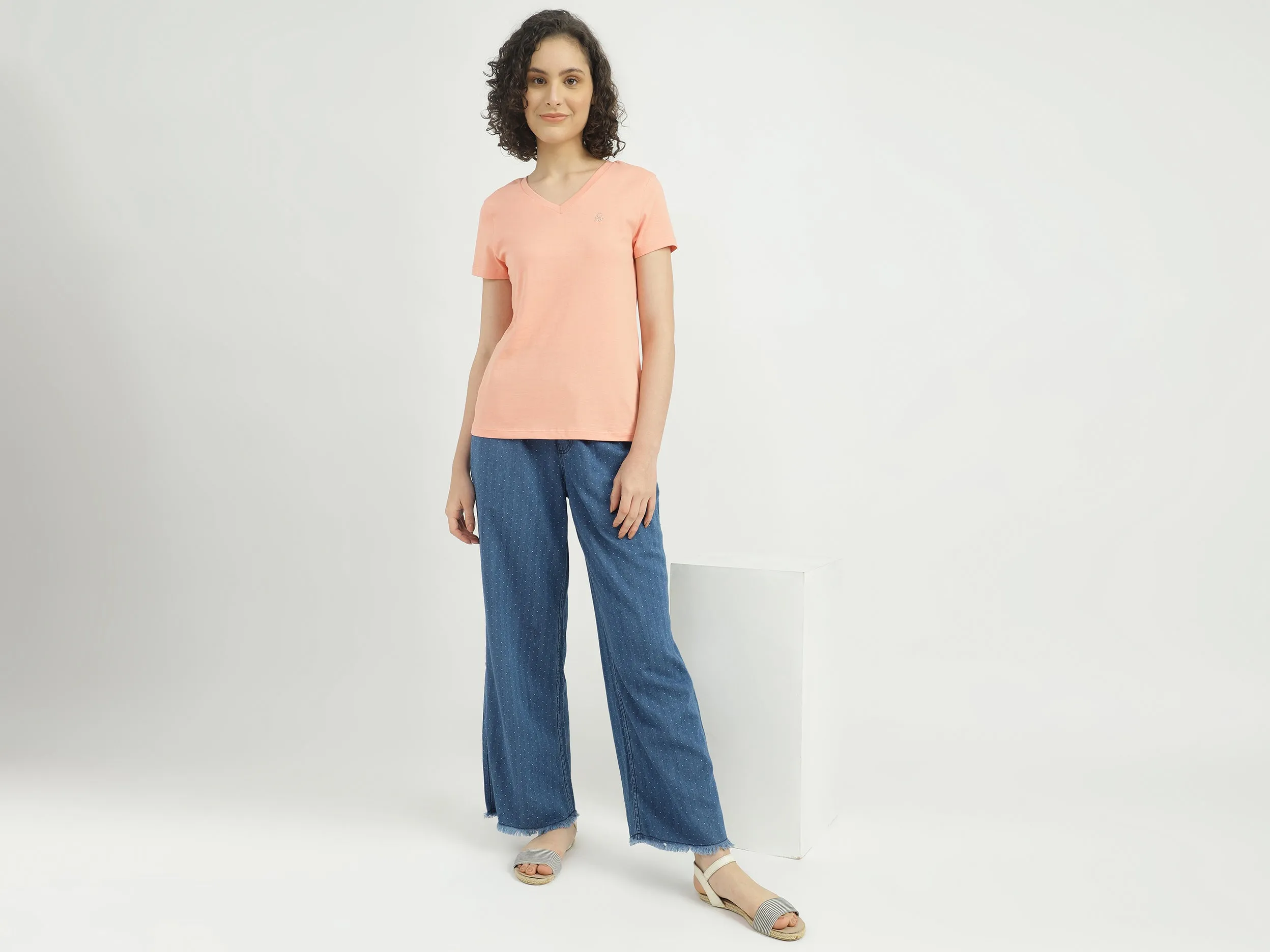 Women Solid V-Neck T-shirt