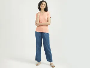 Women Solid V-Neck T-shirt
