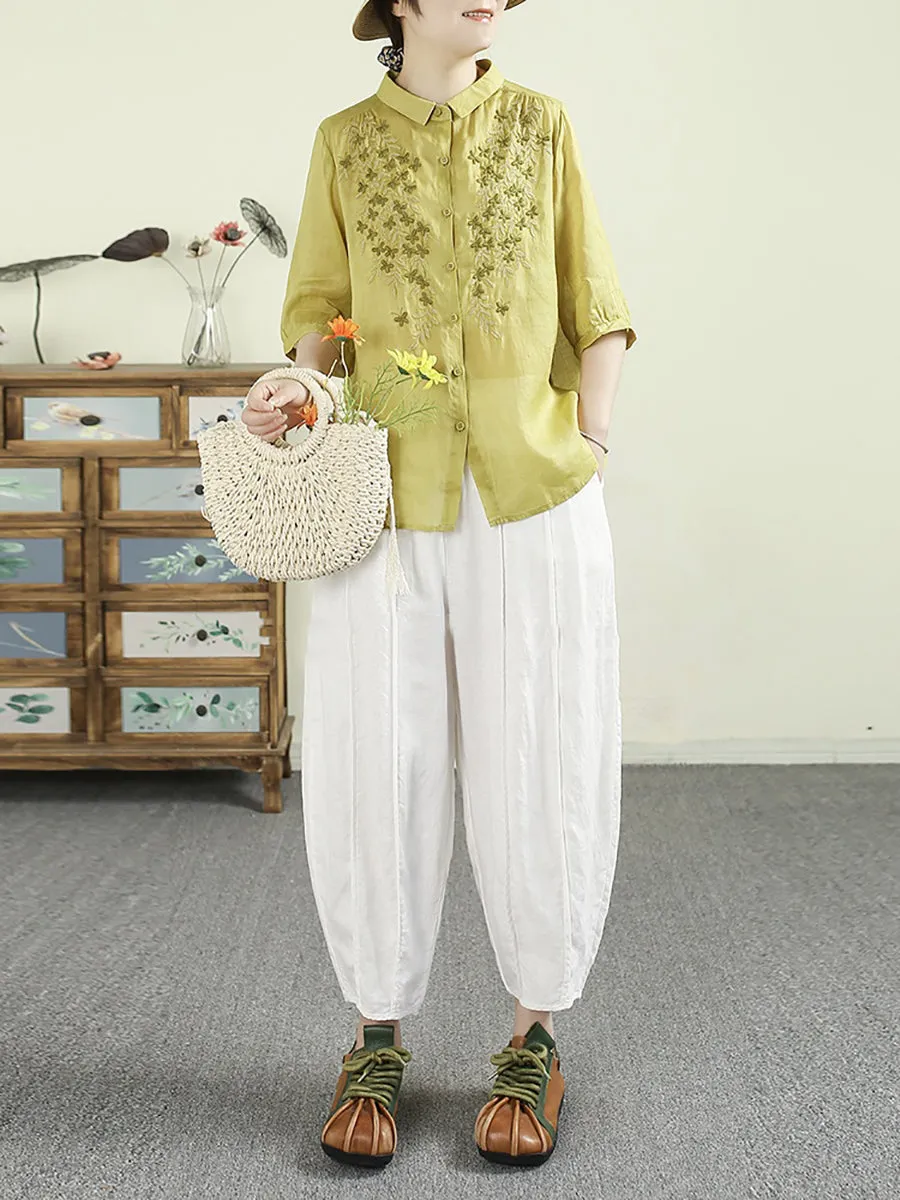 Women Summer Casual Pure Color 100%Linen Harem Pants