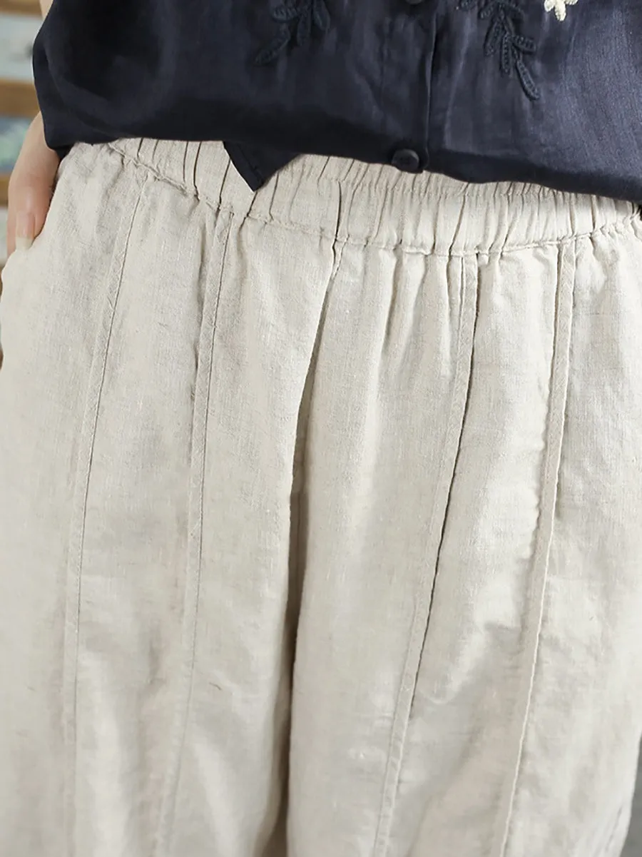 Women Summer Casual Pure Color 100%Linen Harem Pants