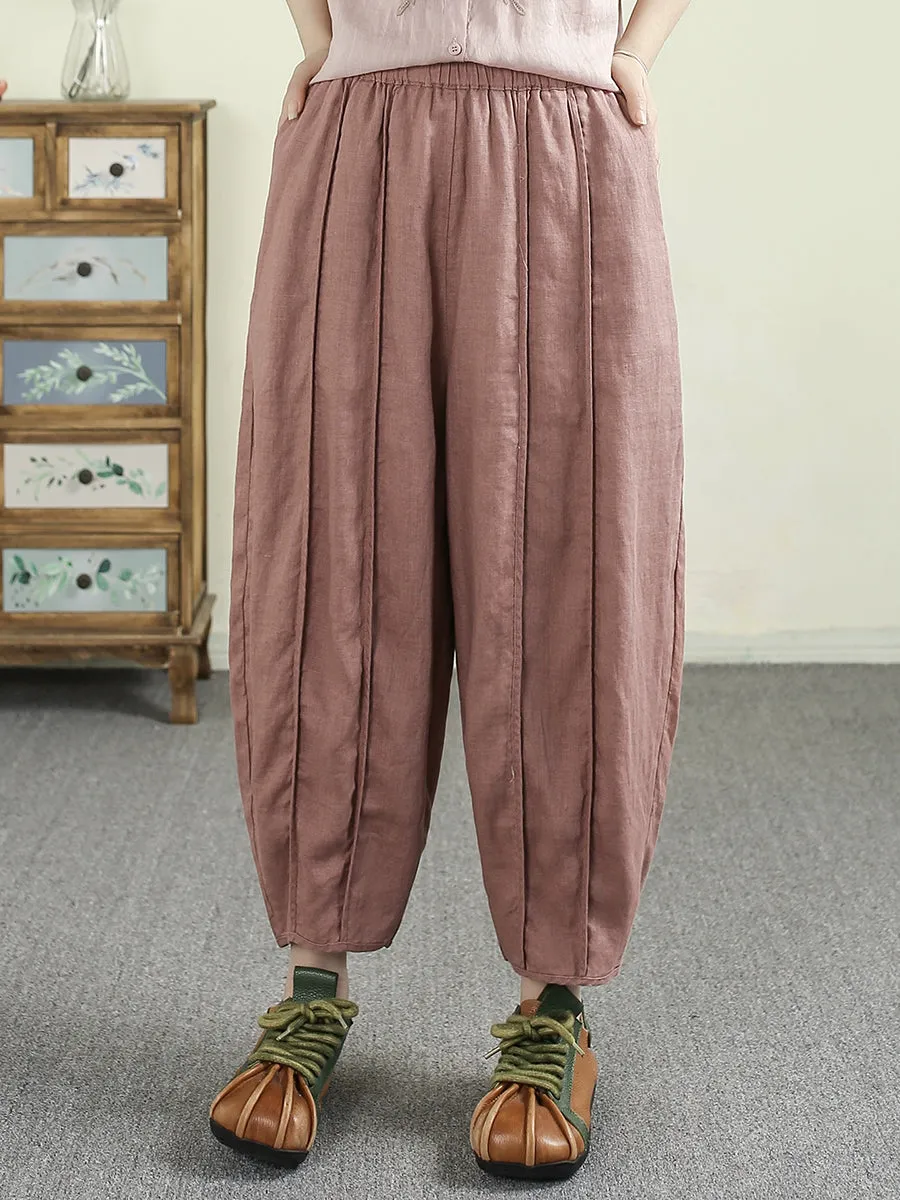 Women Summer Casual Pure Color 100%Linen Harem Pants