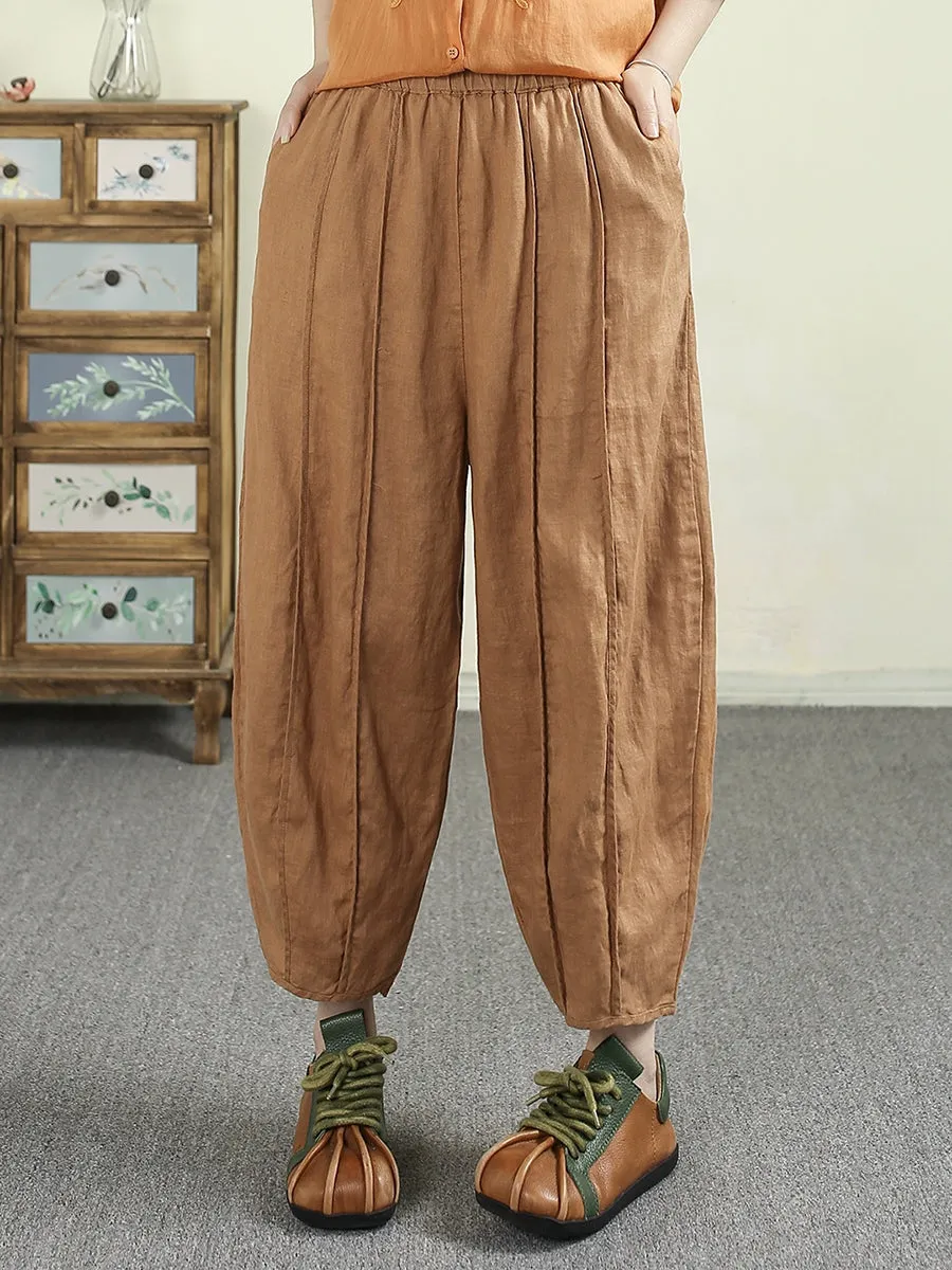Women Summer Casual Pure Color 100%Linen Harem Pants