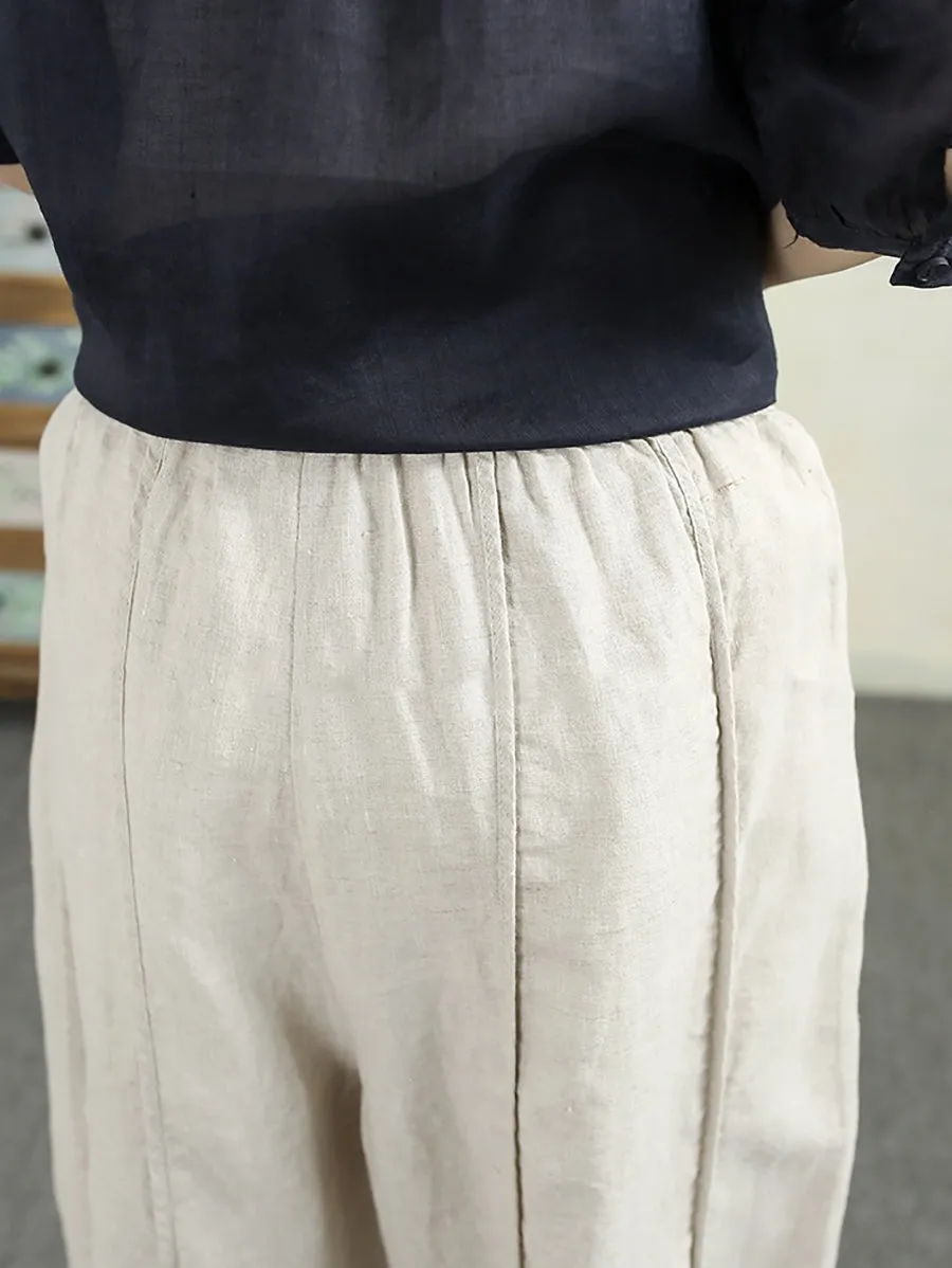 Women Summer Casual Pure Color 100%Linen Harem Pants