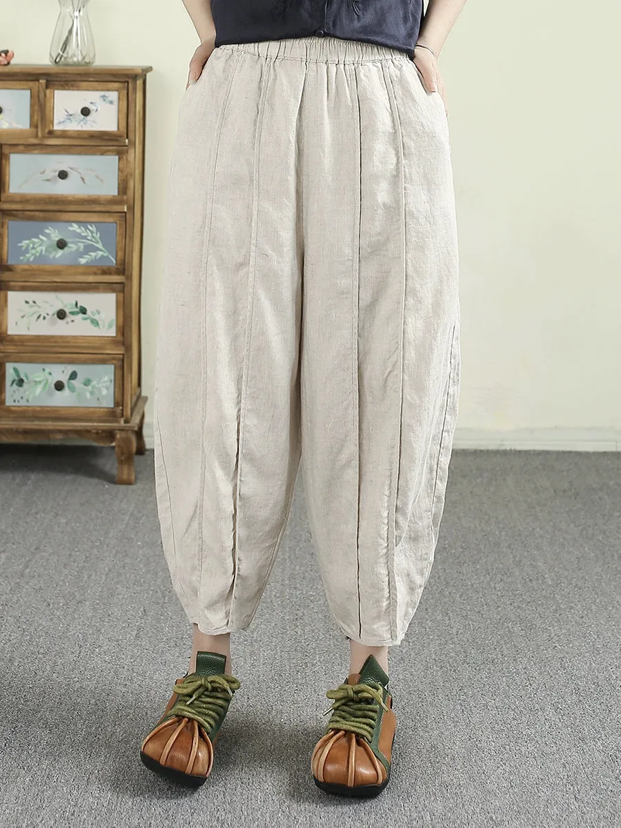 Women Summer Casual Pure Color 100%Linen Harem Pants