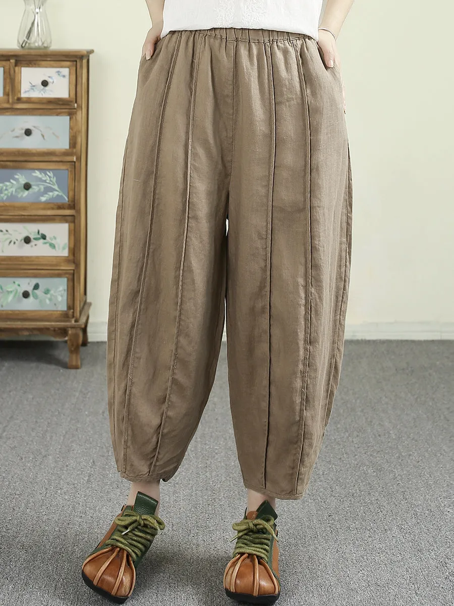 Women Summer Casual Pure Color 100%Linen Harem Pants