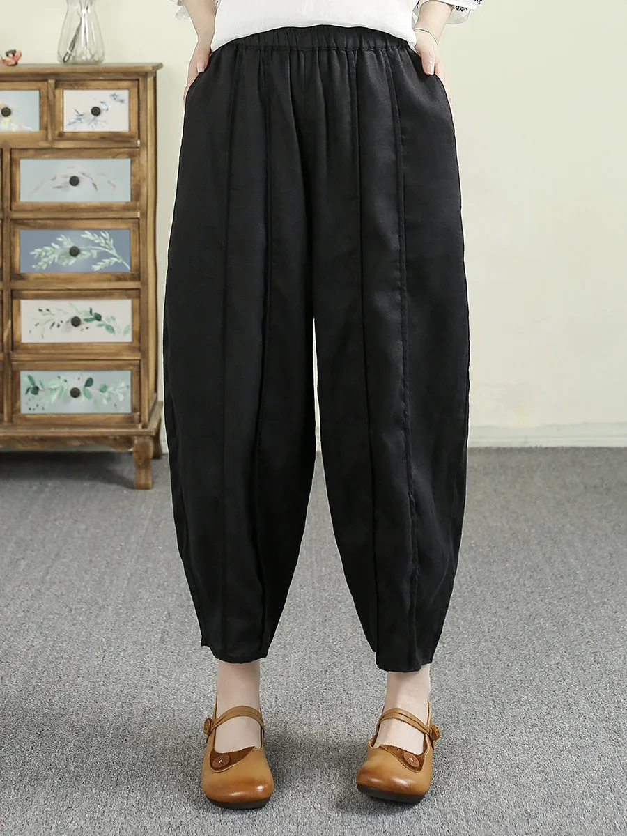 Women Summer Casual Pure Color 100%Linen Harem Pants