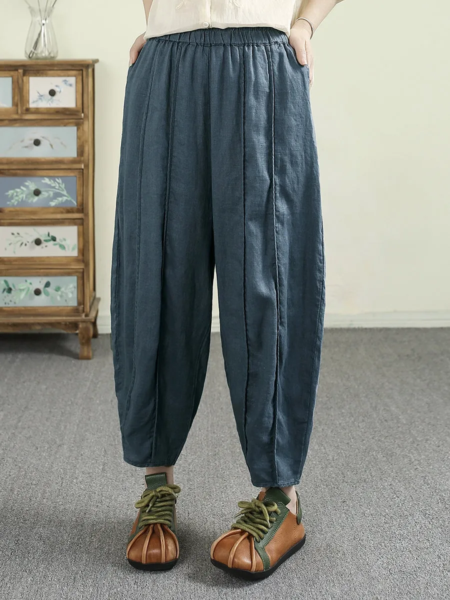 Women Summer Casual Pure Color 100%Linen Harem Pants