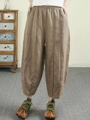Women Summer Casual Pure Color 100%Linen Harem Pants