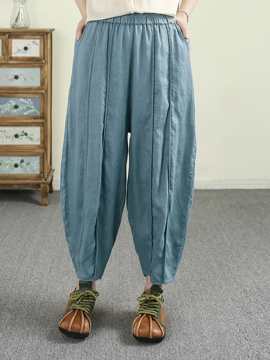 Women Summer Casual Pure Color 100%Linen Harem Pants