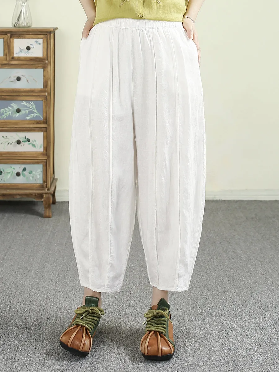 Women Summer Casual Pure Color 100%Linen Harem Pants