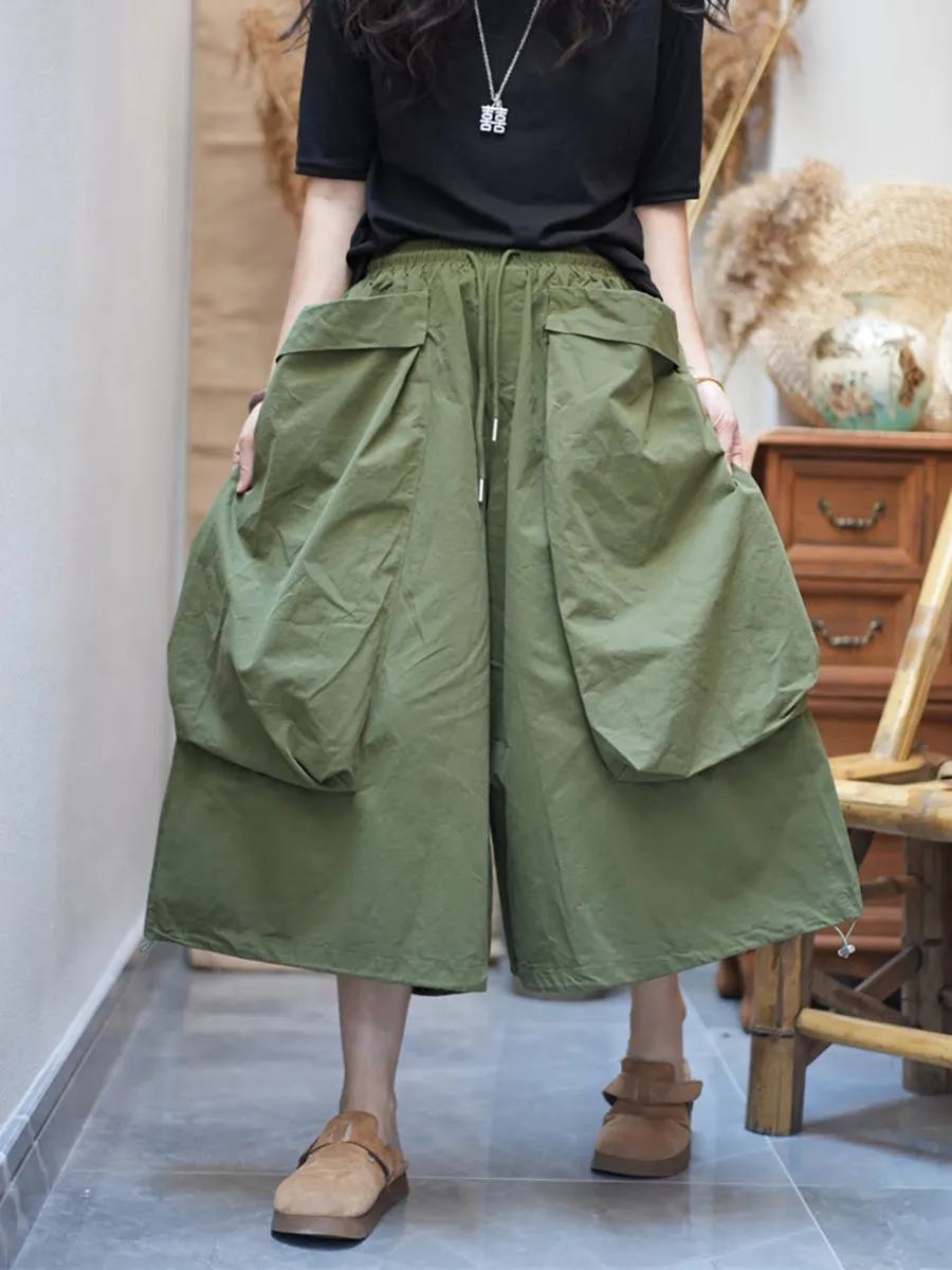 Women Summer Cotton Large Pocket Wide-leg Pants
