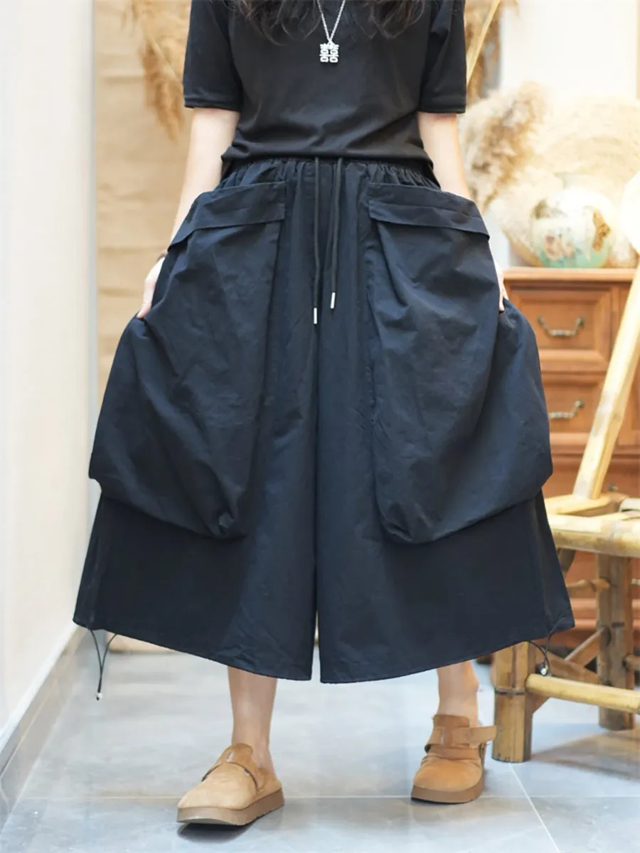 Women Summer Cotton Large Pocket Wide-leg Pants