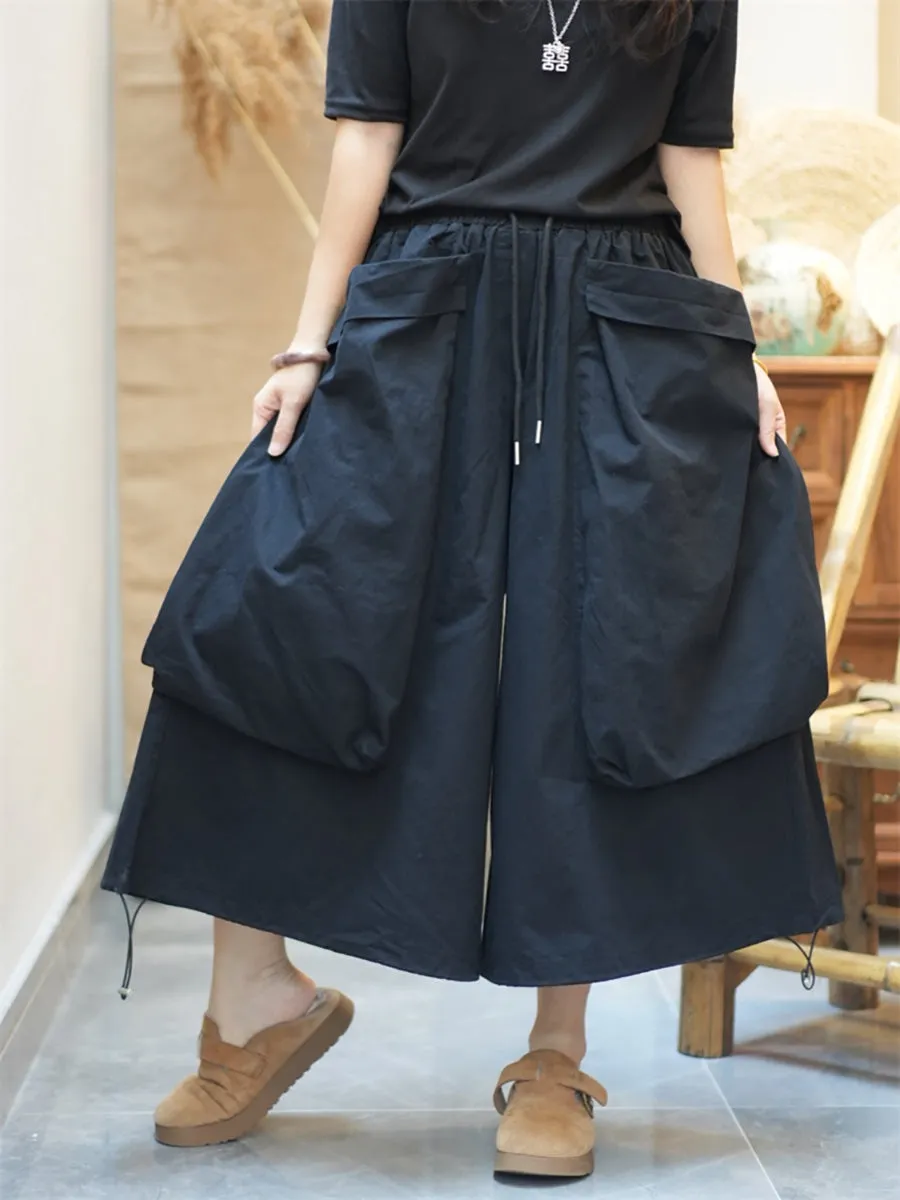 Women Summer Cotton Large Pocket Wide-leg Pants