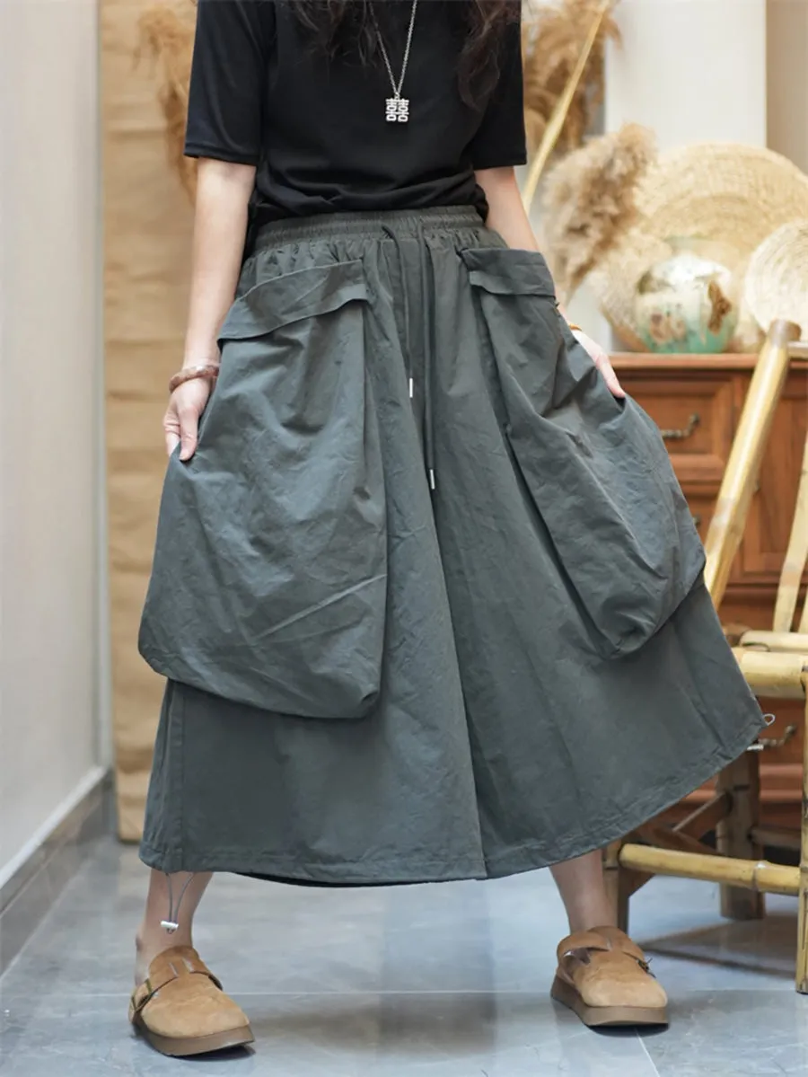 Women Summer Cotton Large Pocket Wide-leg Pants