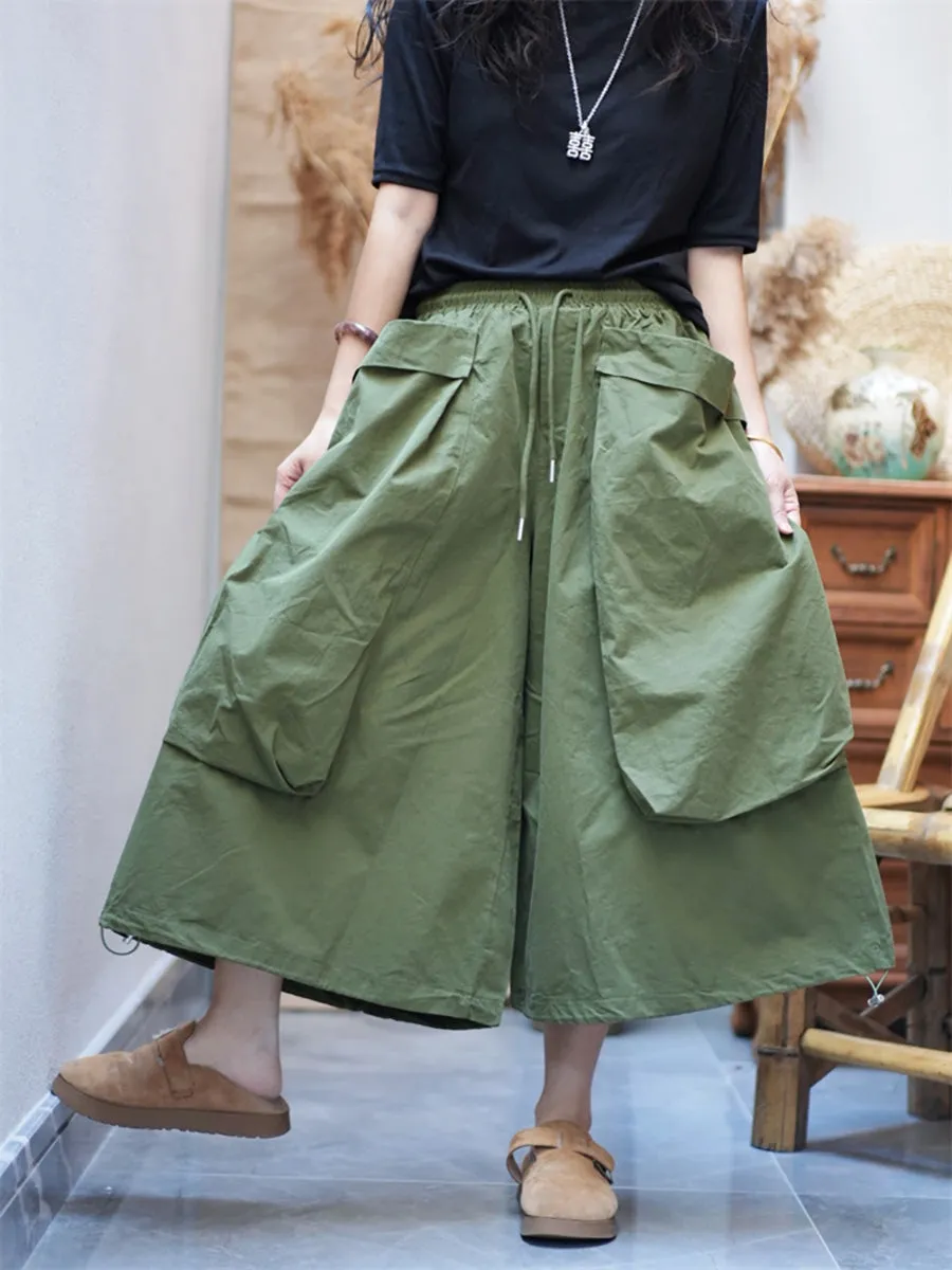 Women Summer Cotton Large Pocket Wide-leg Pants
