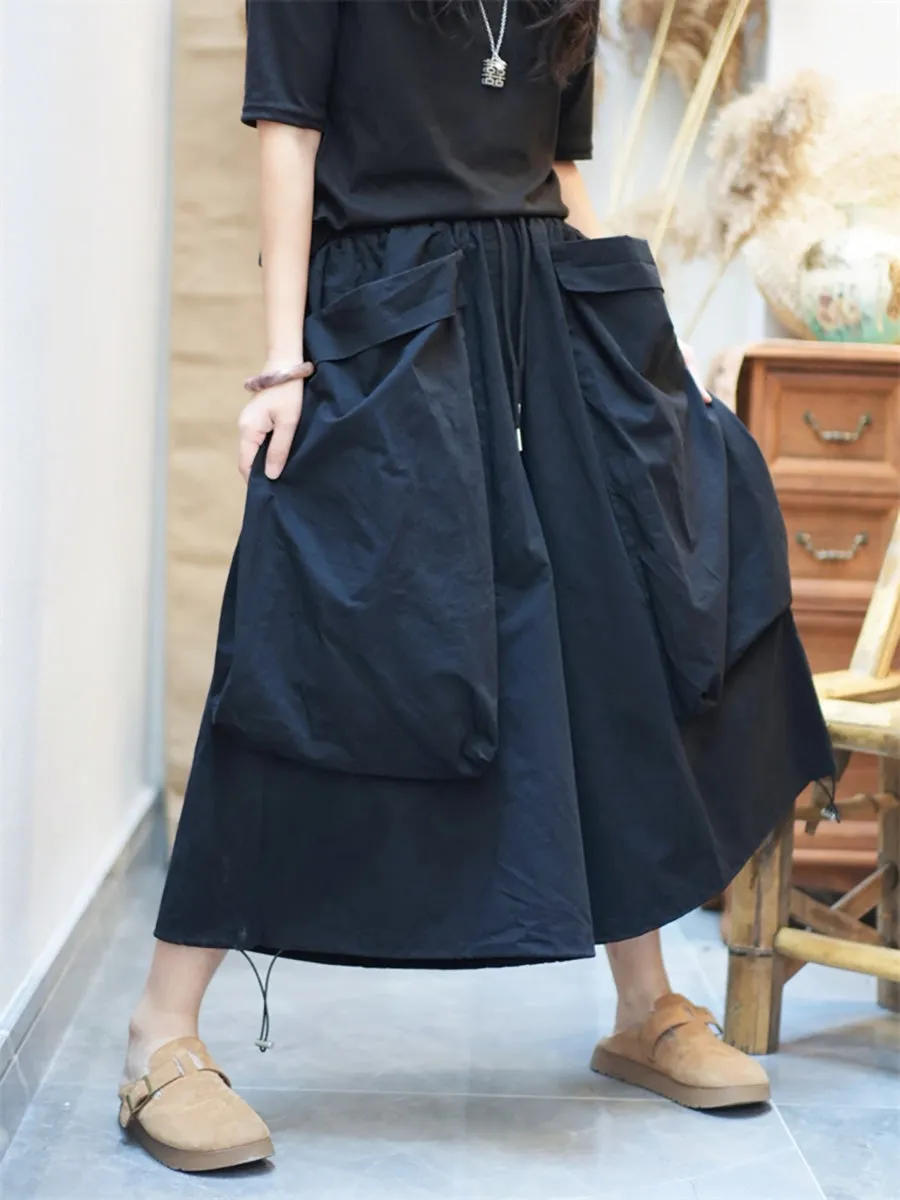 Women Summer Cotton Large Pocket Wide-leg Pants