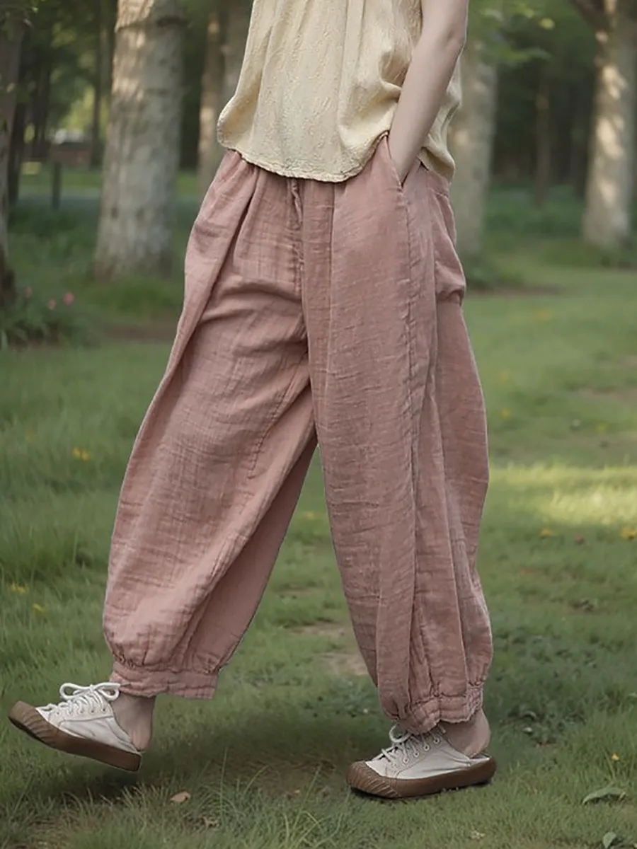 Women Summer Pure Color 100%Cotton Harem Pants