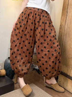 Women Summer Retro Dot Ramie Harem Pants