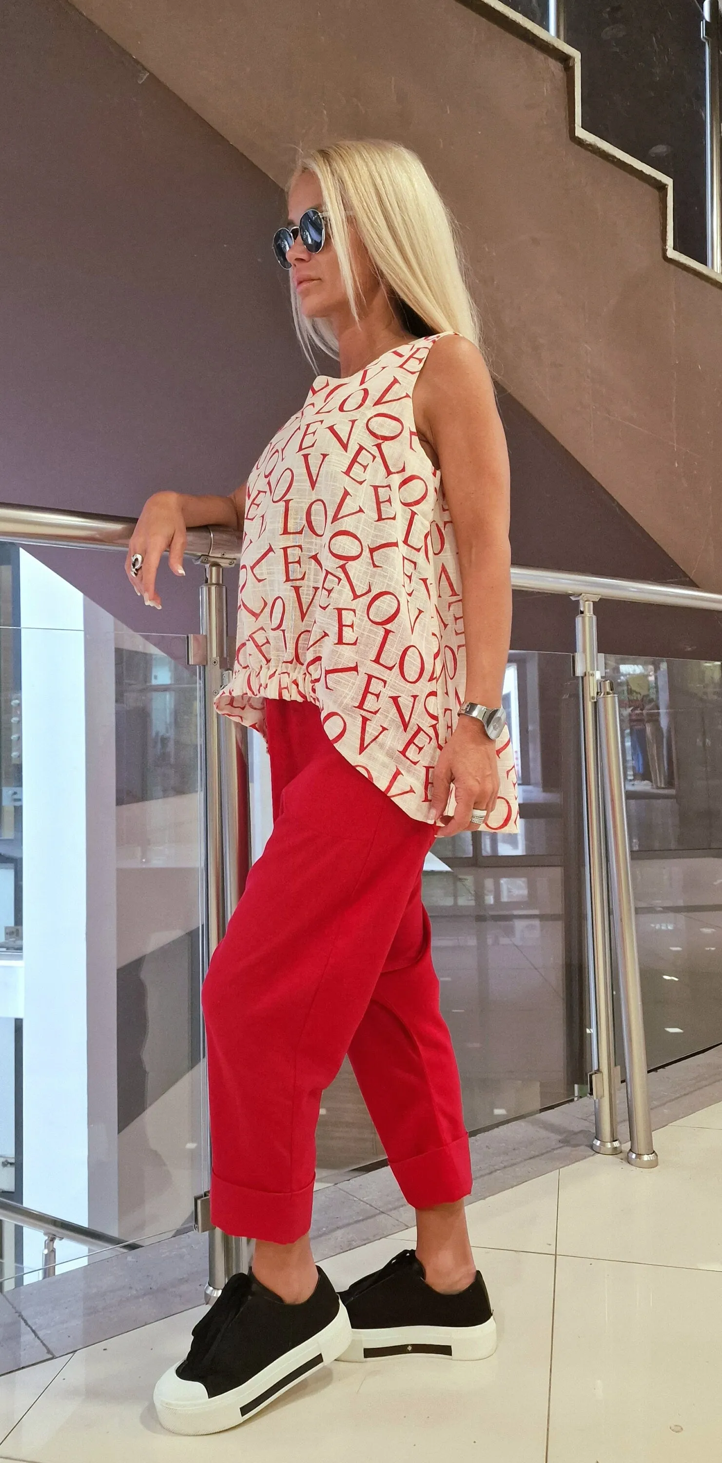 Women two parts Set, Linen Women Set, Baggy Pants with Loose Top , Asimetric Sleevless Top, Harem Pants, Extravagant Women Set, Summer Set