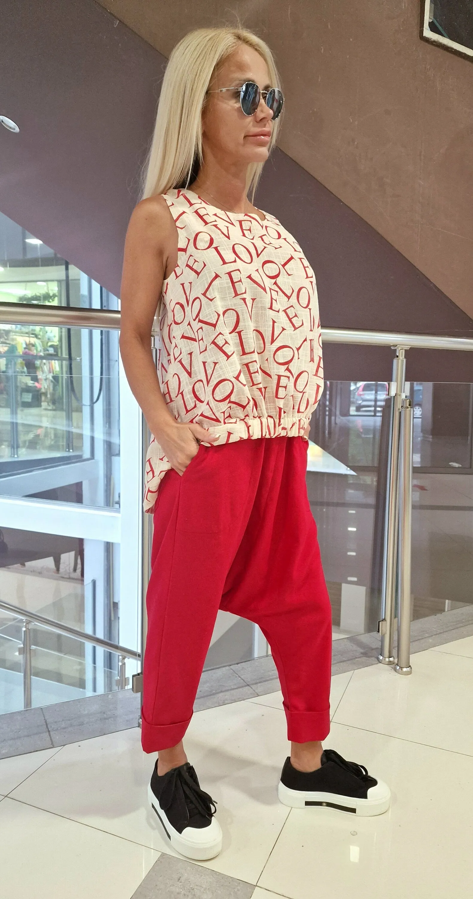 Women two parts Set, Linen Women Set, Baggy Pants with Loose Top , Asimetric Sleevless Top, Harem Pants, Extravagant Women Set, Summer Set