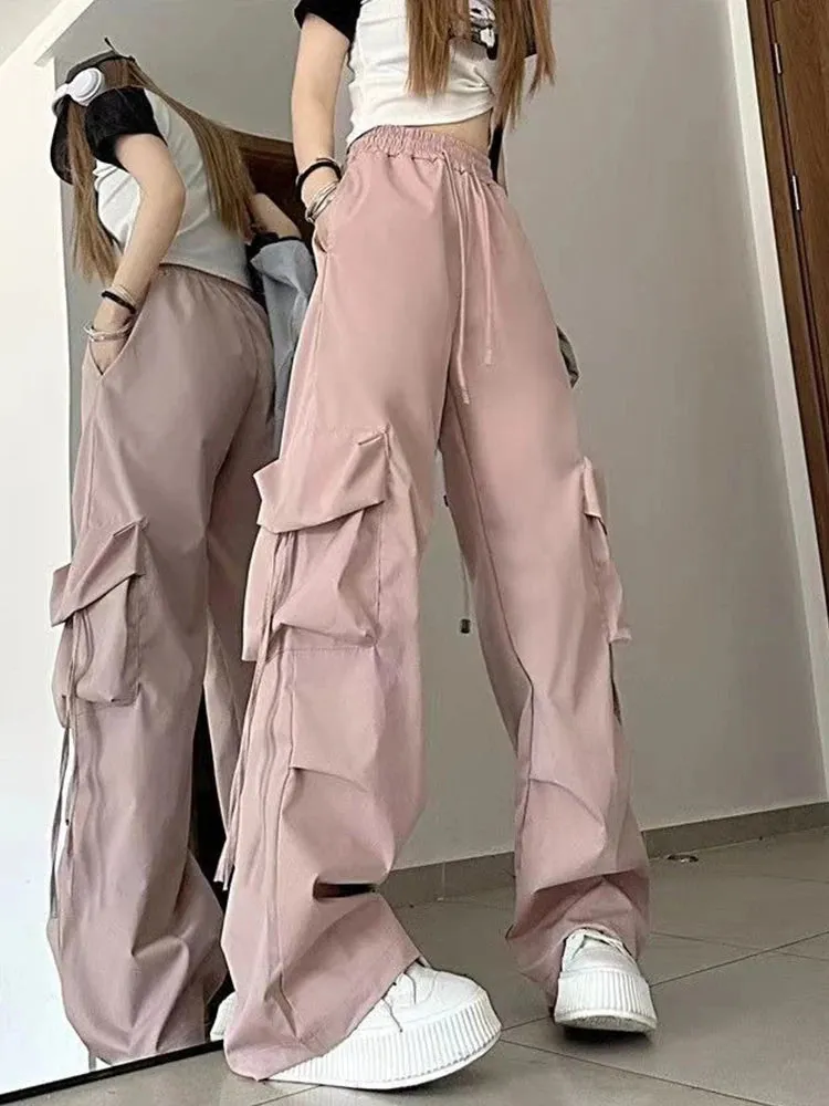 Women's Y2K High Waist Cargo Pants - Casual Streetwear - Big Pockets