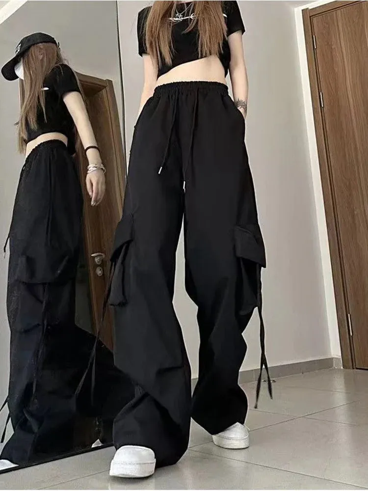 Women's Y2K High Waist Cargo Pants - Casual Streetwear - Big Pockets