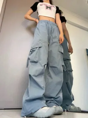 Women's Y2K High Waist Cargo Pants - Casual Streetwear - Big Pockets