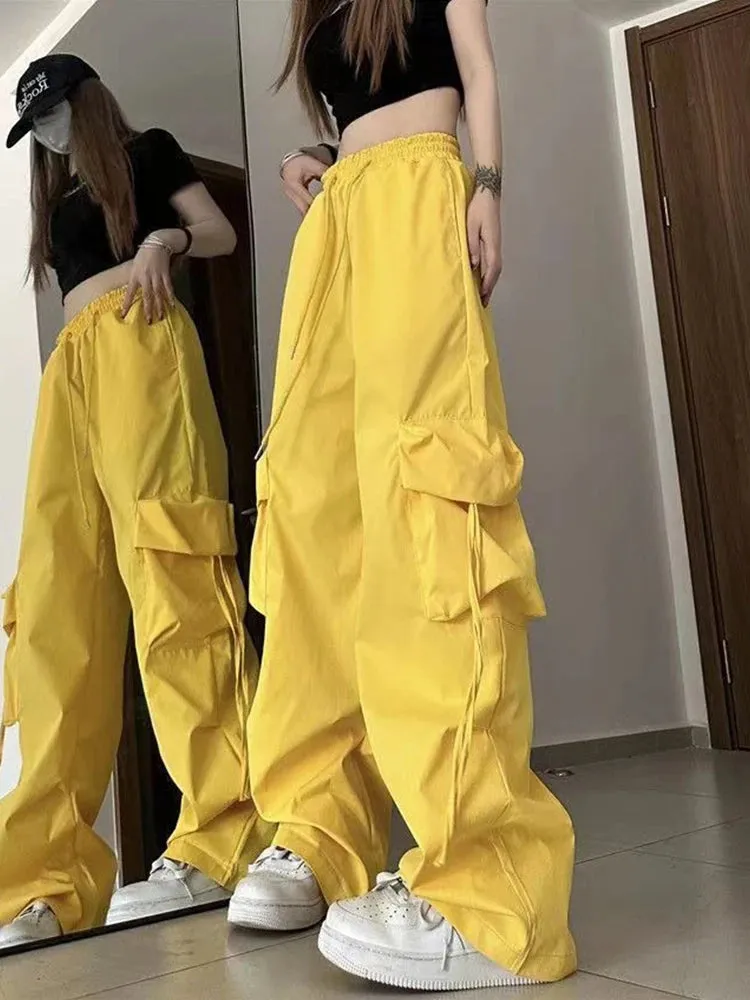Women's Y2K High Waist Cargo Pants - Casual Streetwear - Big Pockets