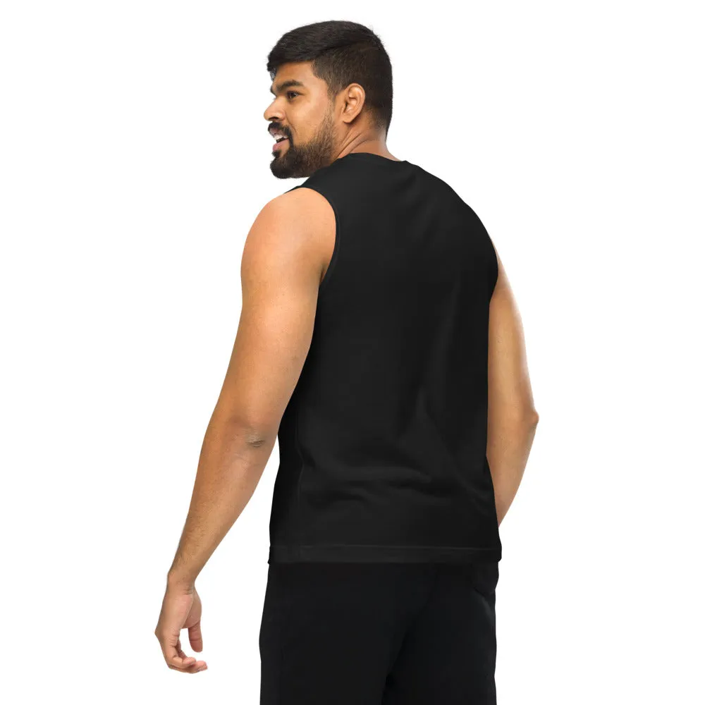Word Art in Circles with all different Gender Identities on front of a Relaxed Fit Sleeveless Tank Top
