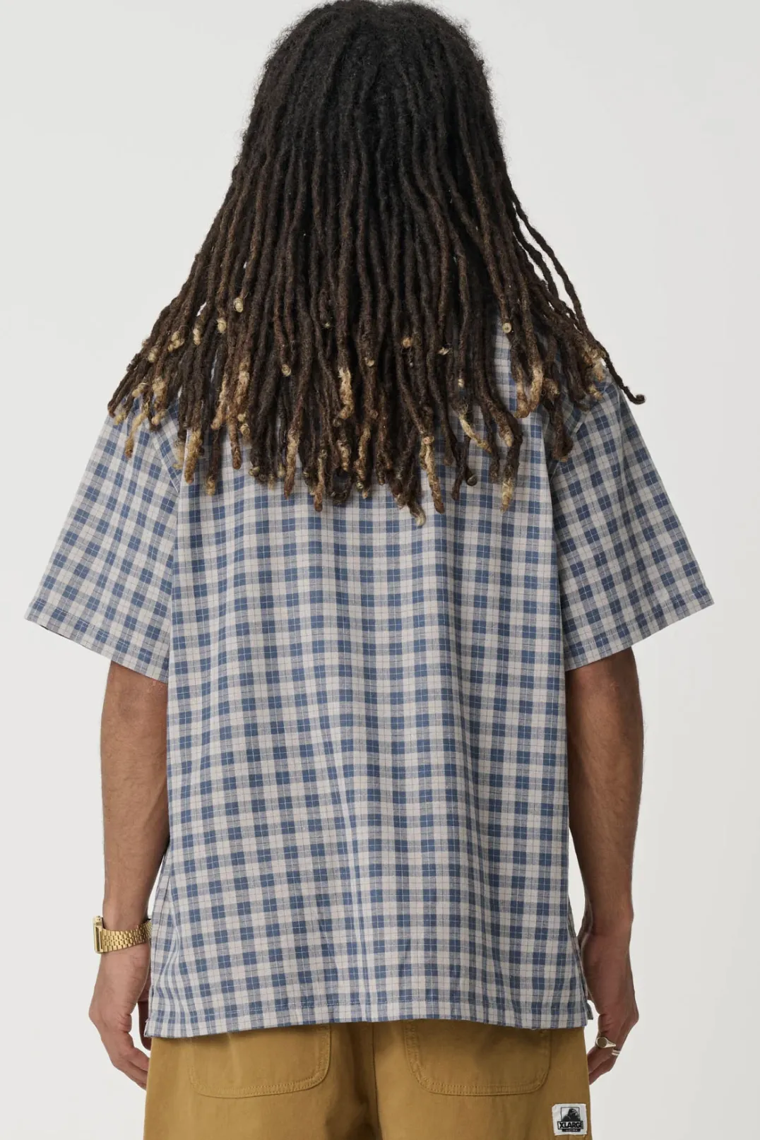 X-LARGE OXFORD SCRIPT SHIRT S/S BUTTON UP - NAVY/TAN