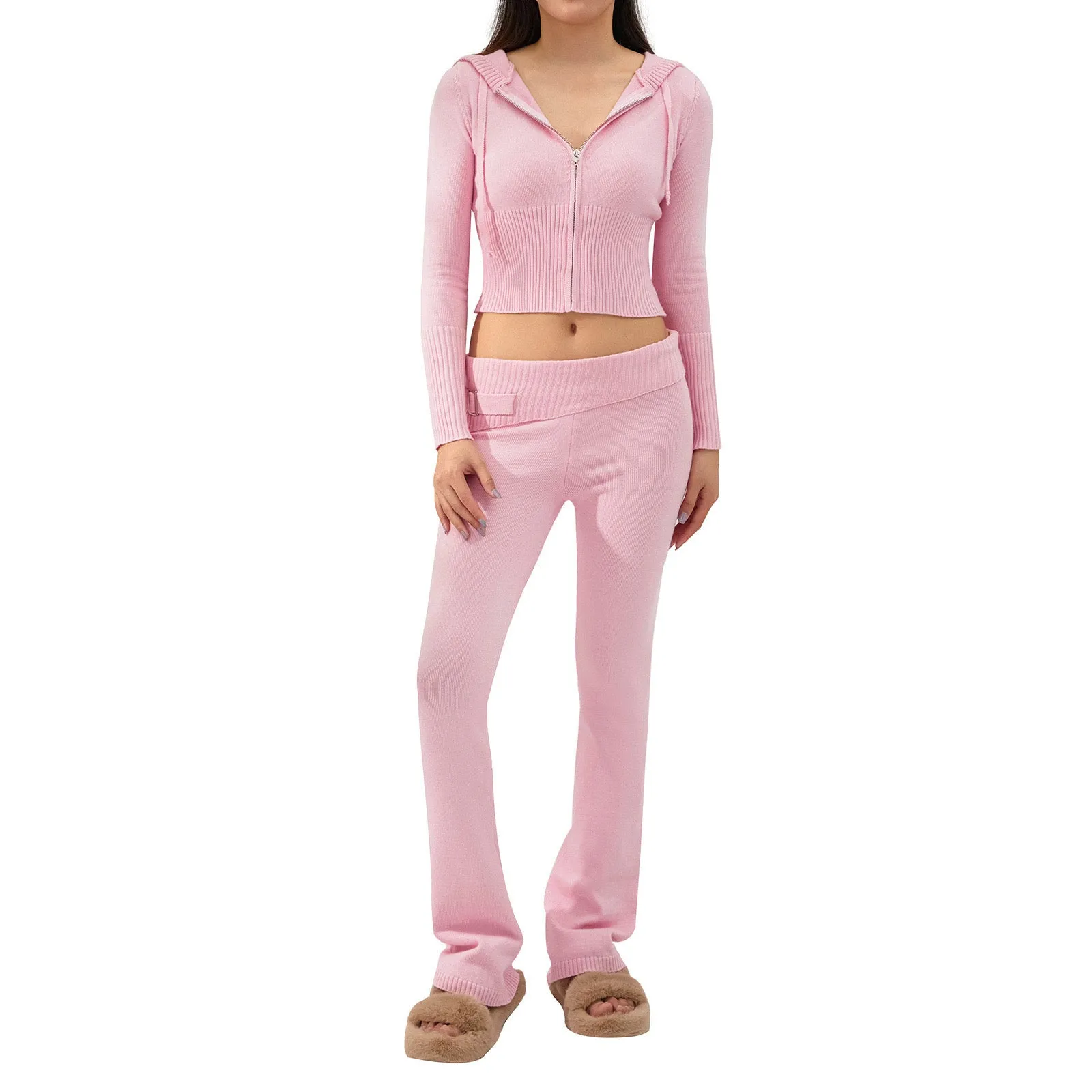 Y2K 2-Piece Knitted Zipper Tracksuit
