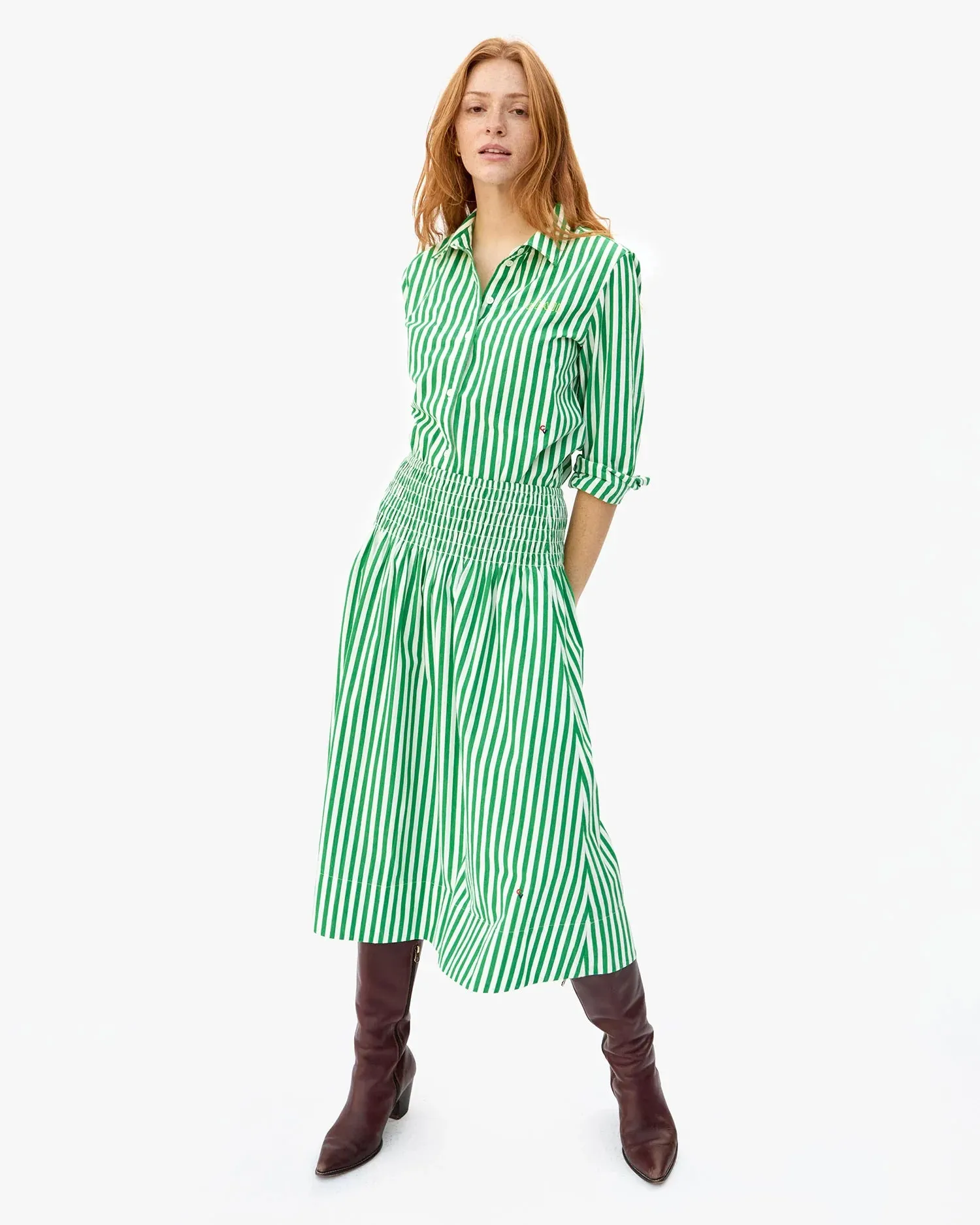 Zoe skirt - Green & Cream stripe
